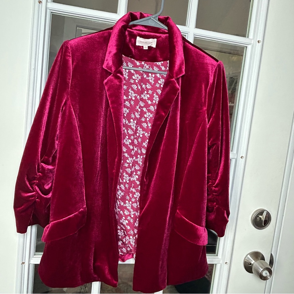 Skies Are Blue Deep Red Velvet Blazer - Picture 4 of 12